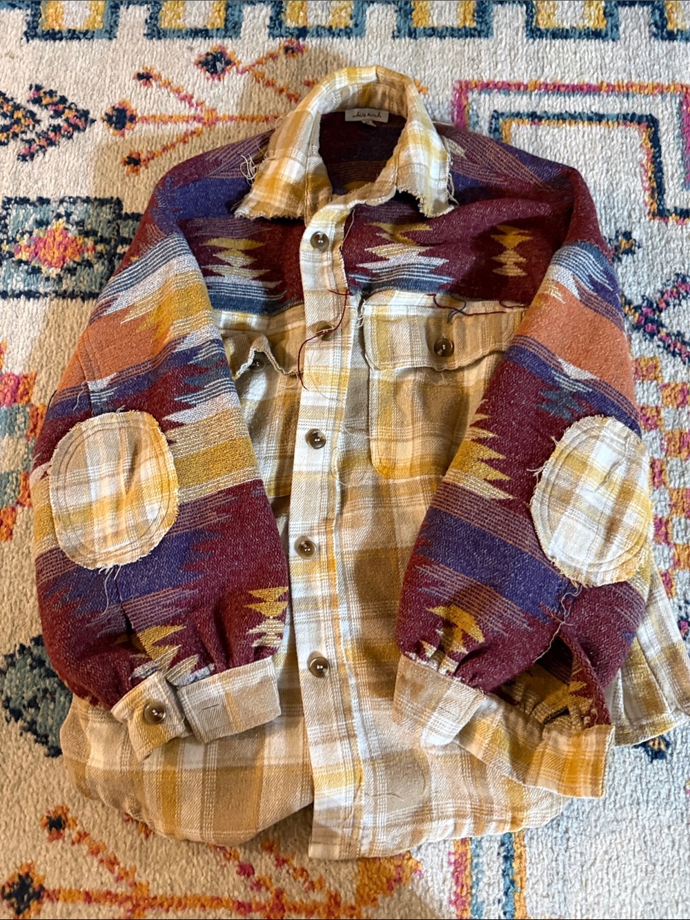 white birch Multi-Color Patterned Patchwork Jacket - Burgundy, Mustard, Cream